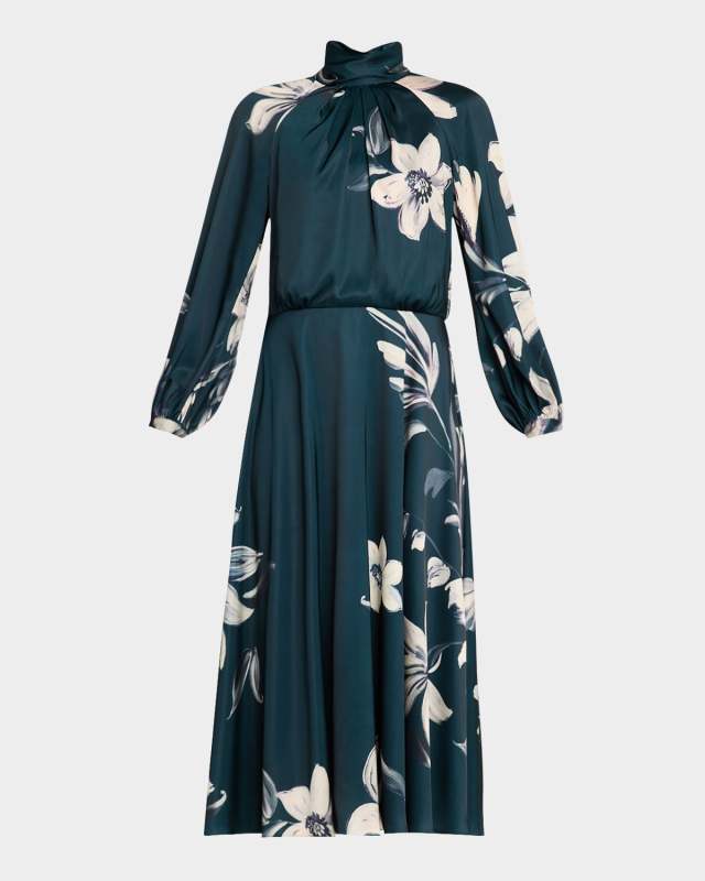 Floral-Print Twill Midi Dress